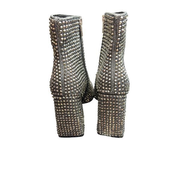 Jessica Simpson Luvrey Rhinestone Bootie Size 9 M Pewter Metallic square Toe - Picture 10 of 15